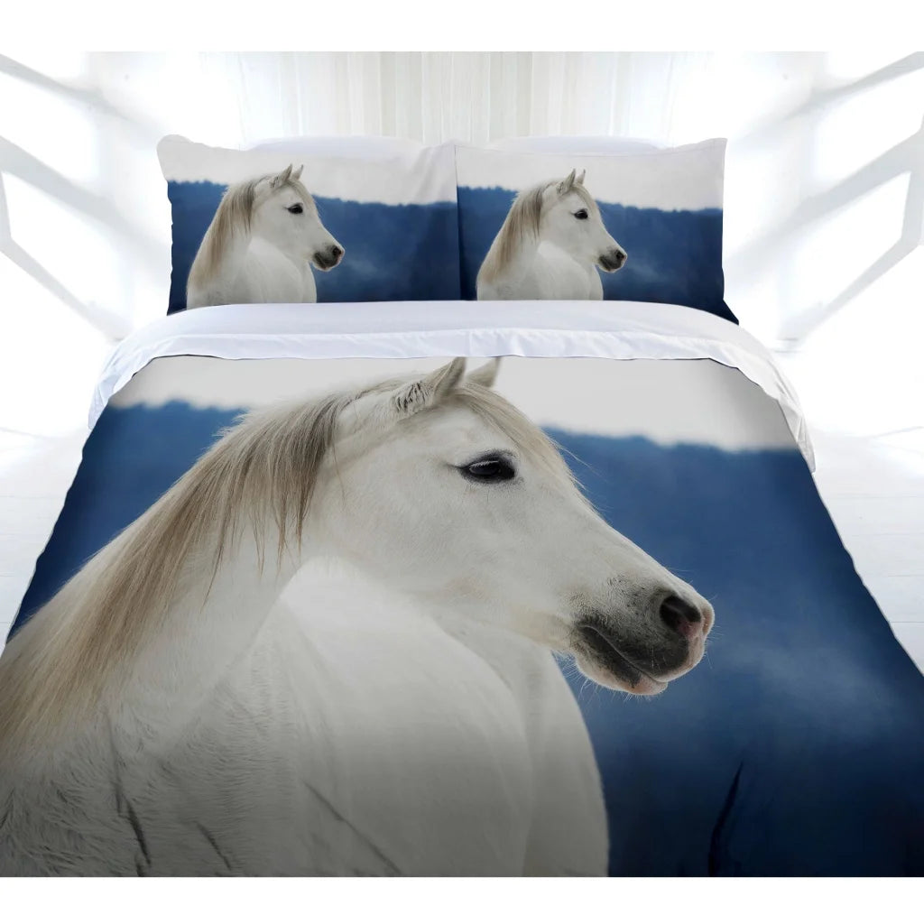 Quilt Cover Set Just Home Snowy Horse - Queen - Home &