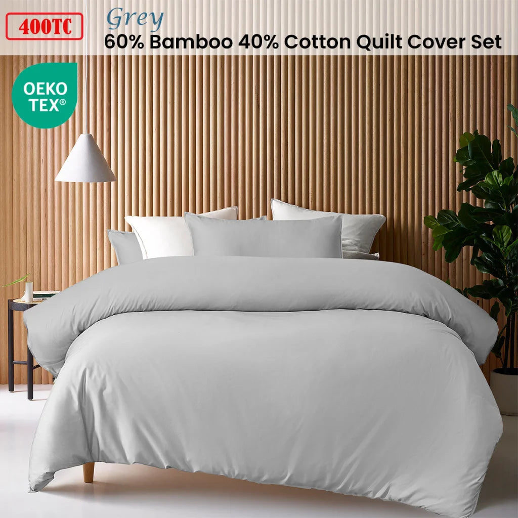 Quilt Cover Set King 400TC Grey Bamboo Cotton Double