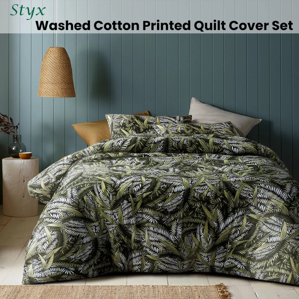 Quilt Cover Set King Accessorize Styx Washed Cotton Printed