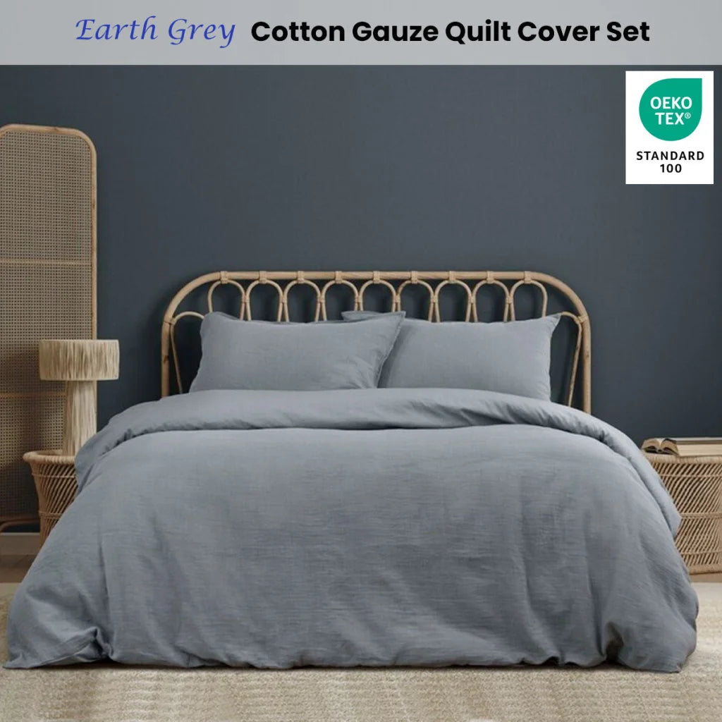 Quilt Cover Set King - Ardor Earth Grey Cotton Gauze - Home