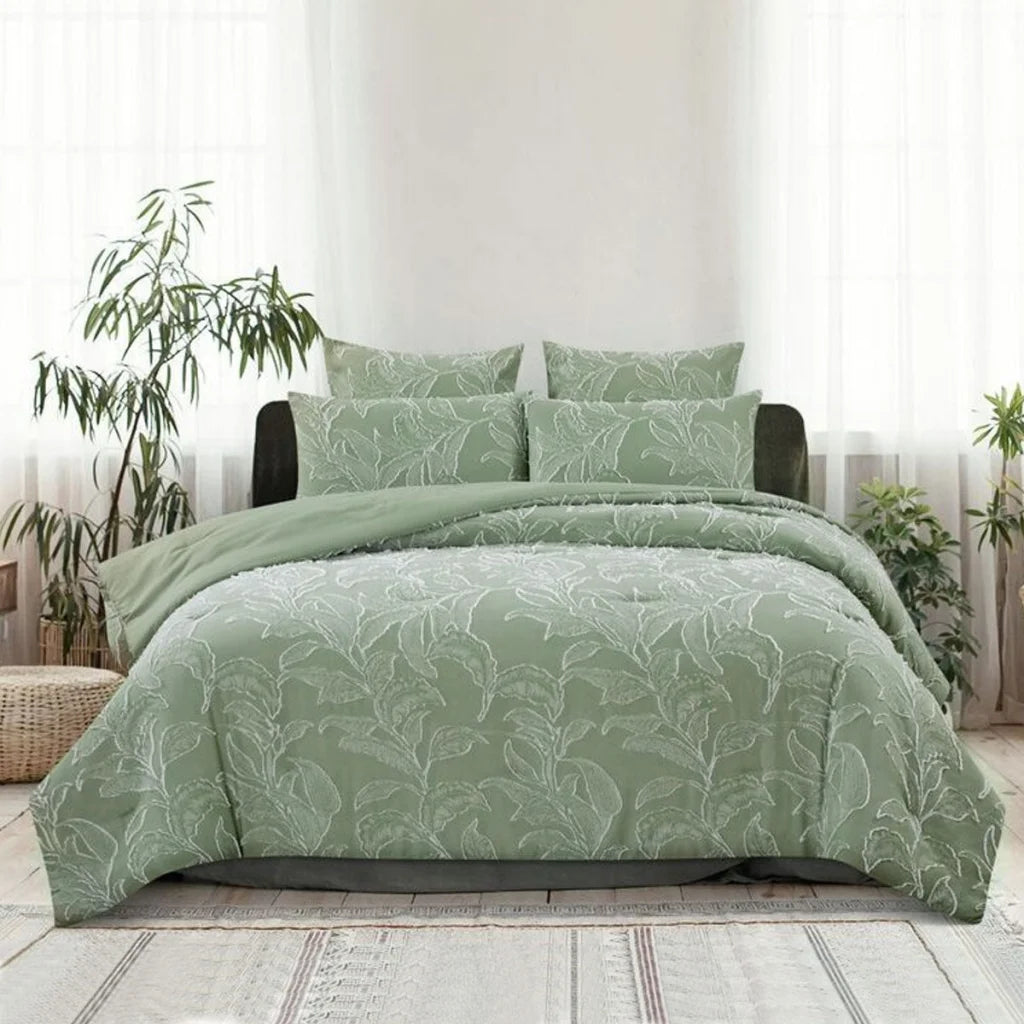Quilt Cover Set King - Ardor Kiah Pale Olive Textured