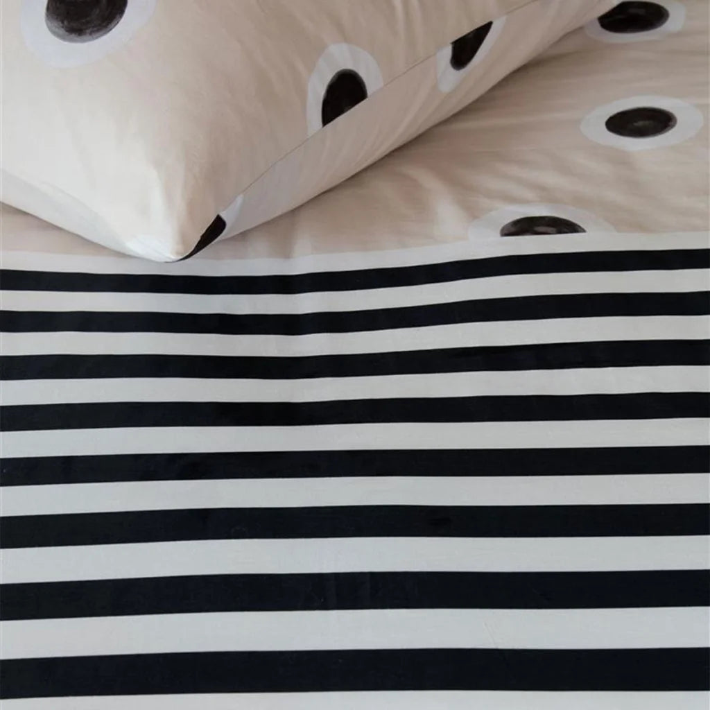 Quilt Cover Set King VTWonen Stripe and Eye Natural Cotton
