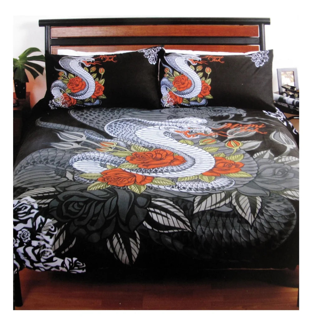 Quilt Cover Set Miami Ink Cobra Black Single - Home & Garden