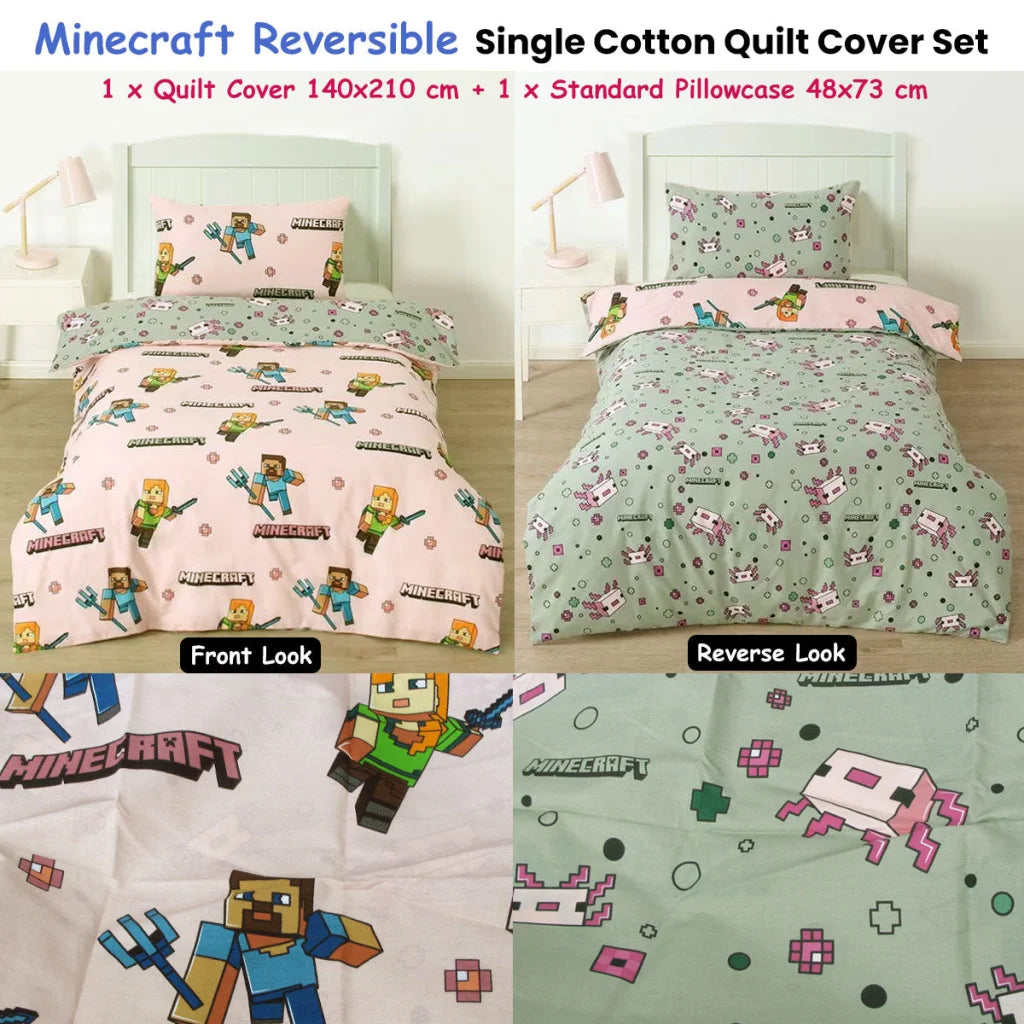 Quilt Cover Set MOJANG Minecraft Reversible Cotton - Single