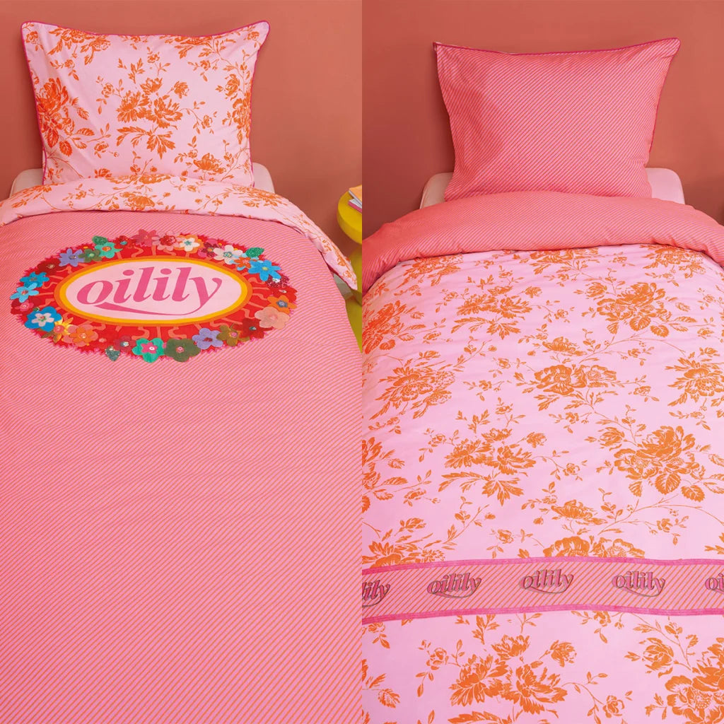 Quilt Cover Set OiProm Flowers Pink Cotton - Single - Home