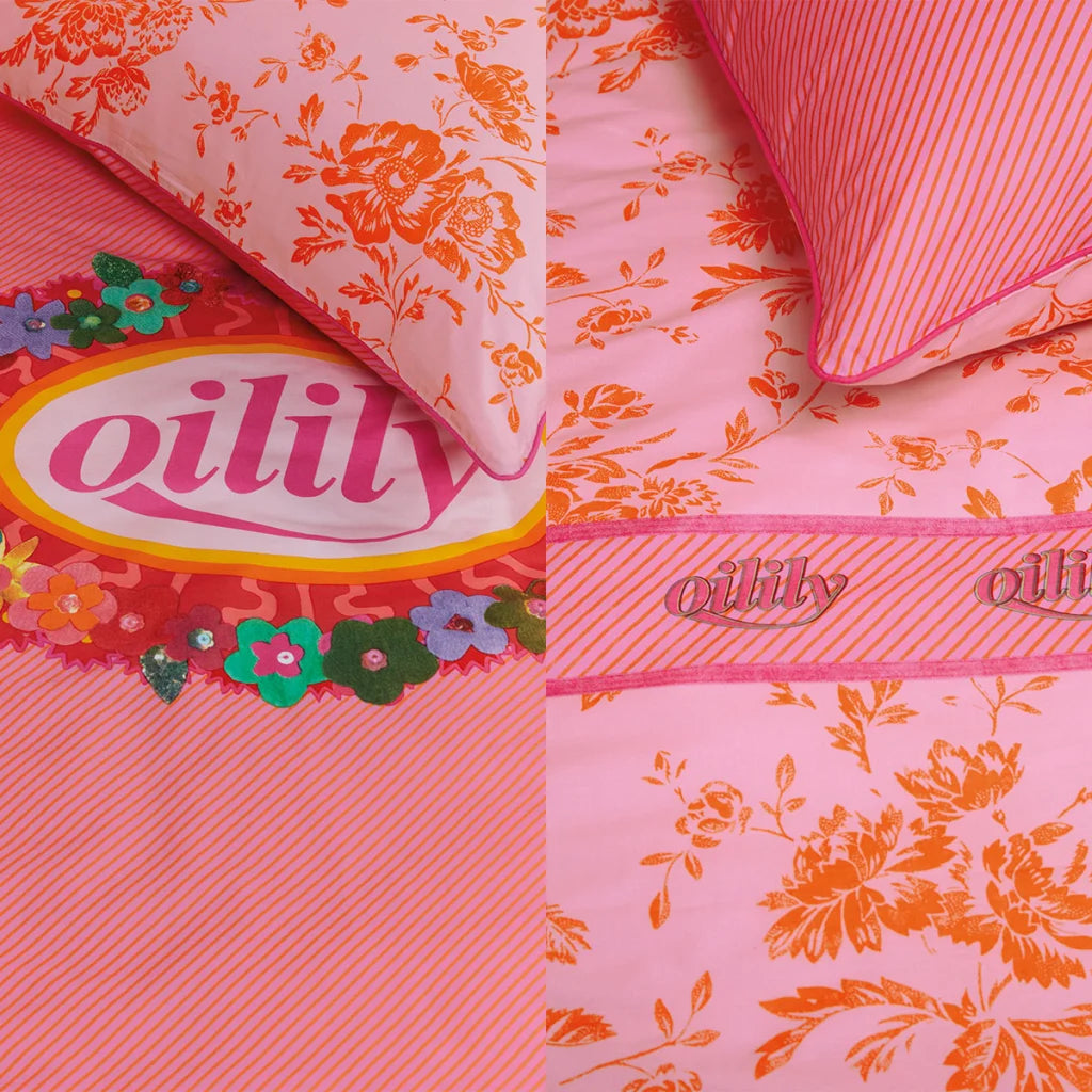 Quilt Cover Set OiProm Flowers Pink Cotton - Single - Home