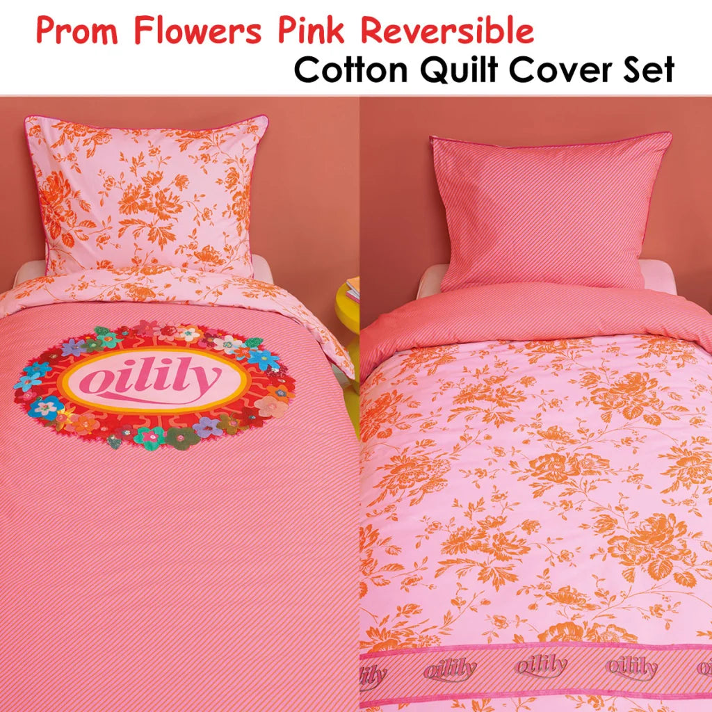 Quilt Cover Set OiProm Flowers Pink Cotton - Single - Home
