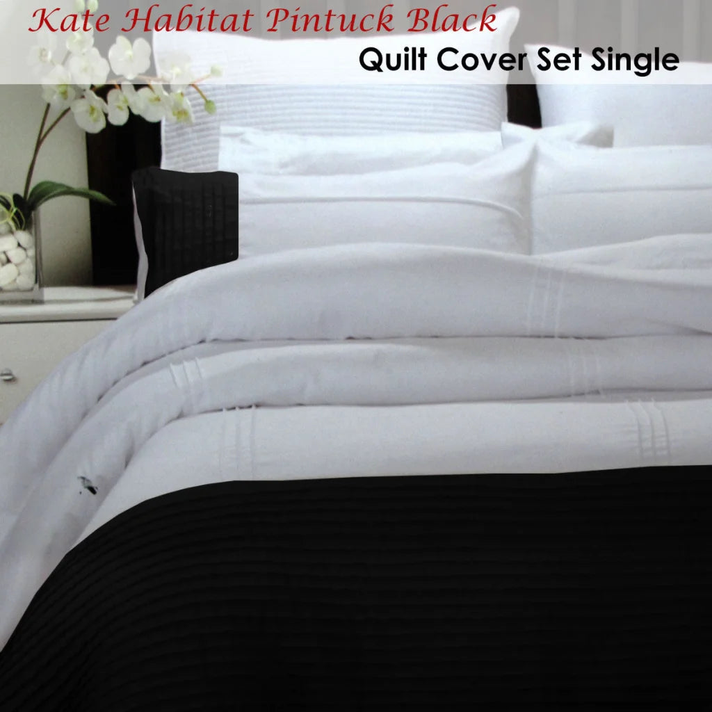 Quilt Cover Set Pintuck Black Single - Home & Garden