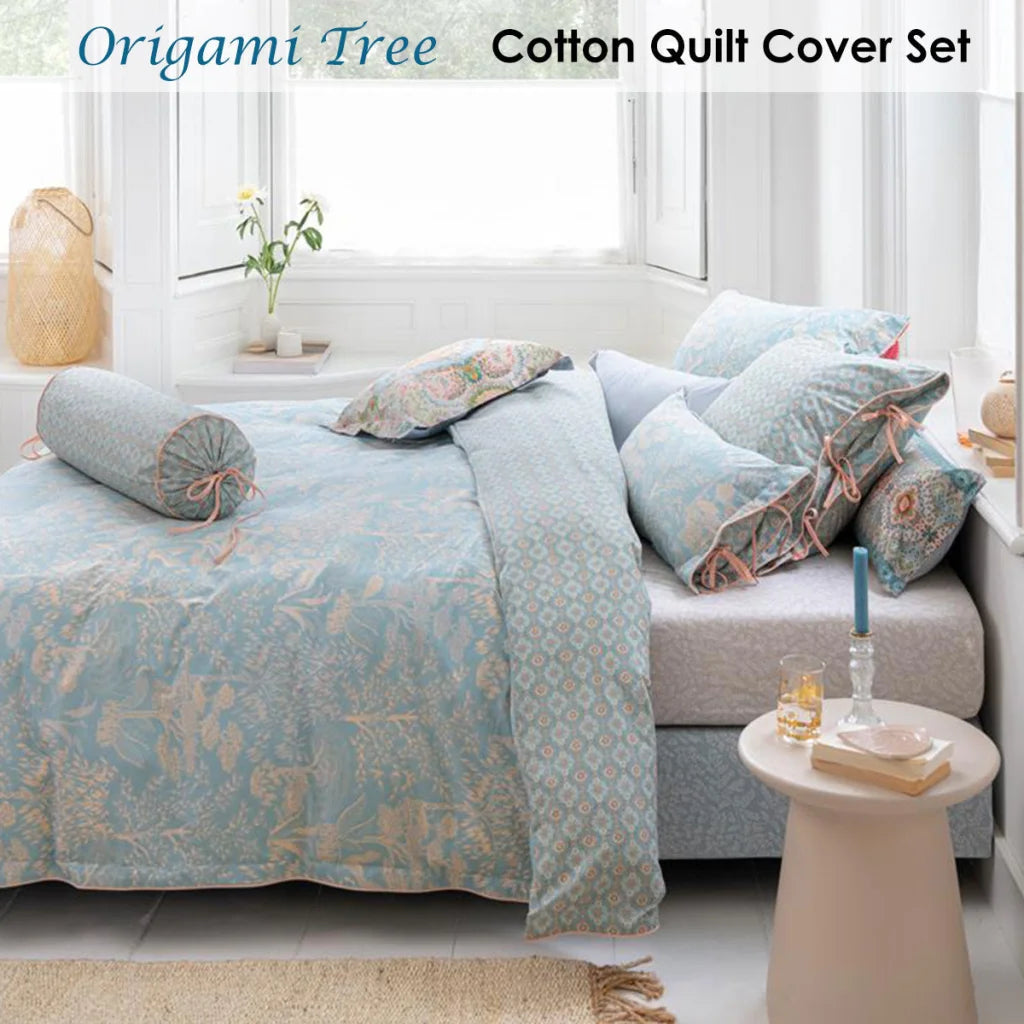 Quilt Cover Set PIP Studio Origami Tree Light Blue - Queen
