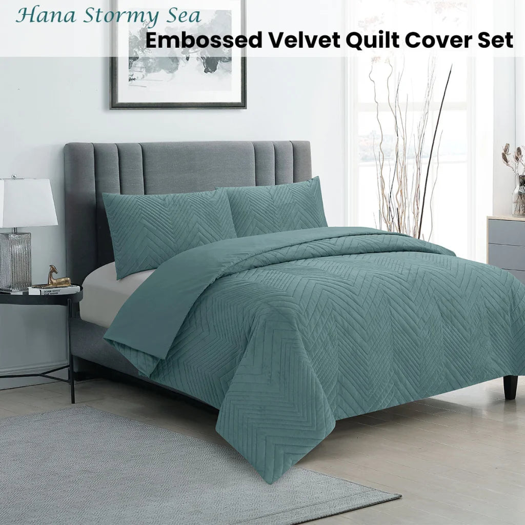 Quilt Cover Set Queen - Ardor Hana Stormy Sea Embossed