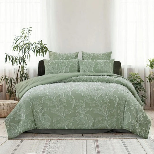Quilt Cover Set Queen - Ardor Kiah Pale Olive Textured