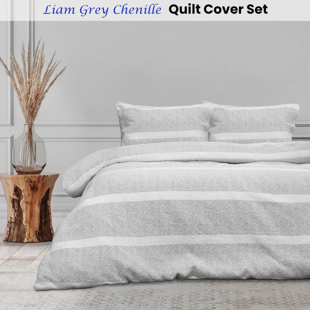 Quilt Cover Set Queen - Ardor Liam Chenille Textured Grey