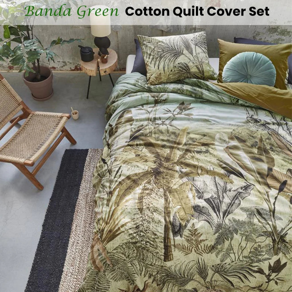 Quilt Cover Set Queen Bedding House Banda Green Cotton