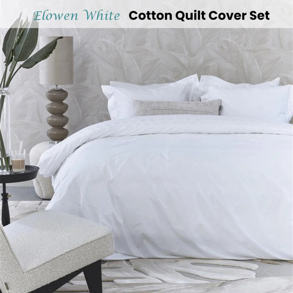 Quilt Cover Set Queen Riviera Maison Elowen White Cotton