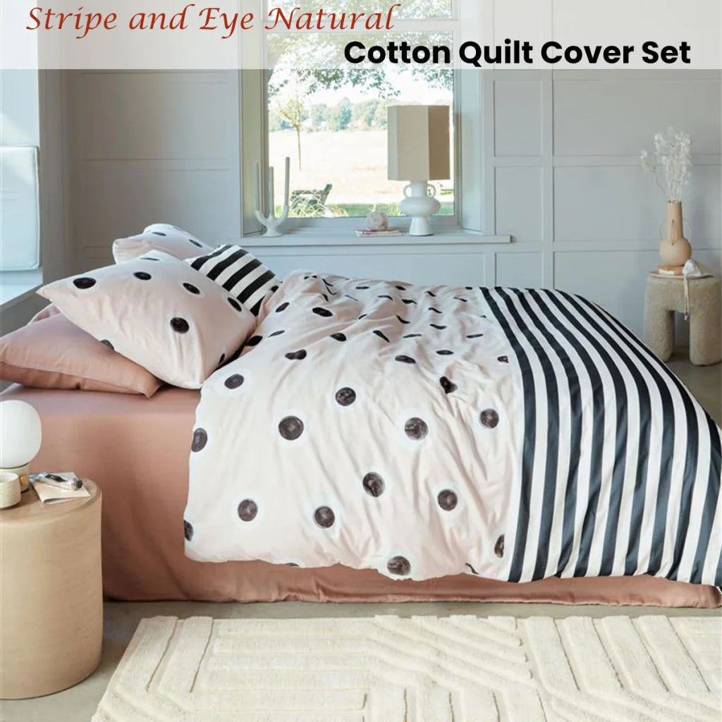 Quilt Cover Set Queen VTWonen Stripe and Eye Natural Cotton