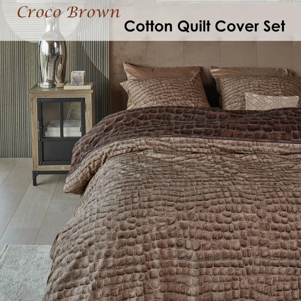 Quilt Cover Set Riviera Maison Croco Brown Cotton - Queen