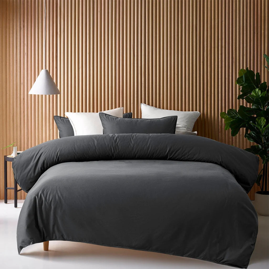 Quilt Cover Set Single 400TC Charcoal Bamboo Cotton Double