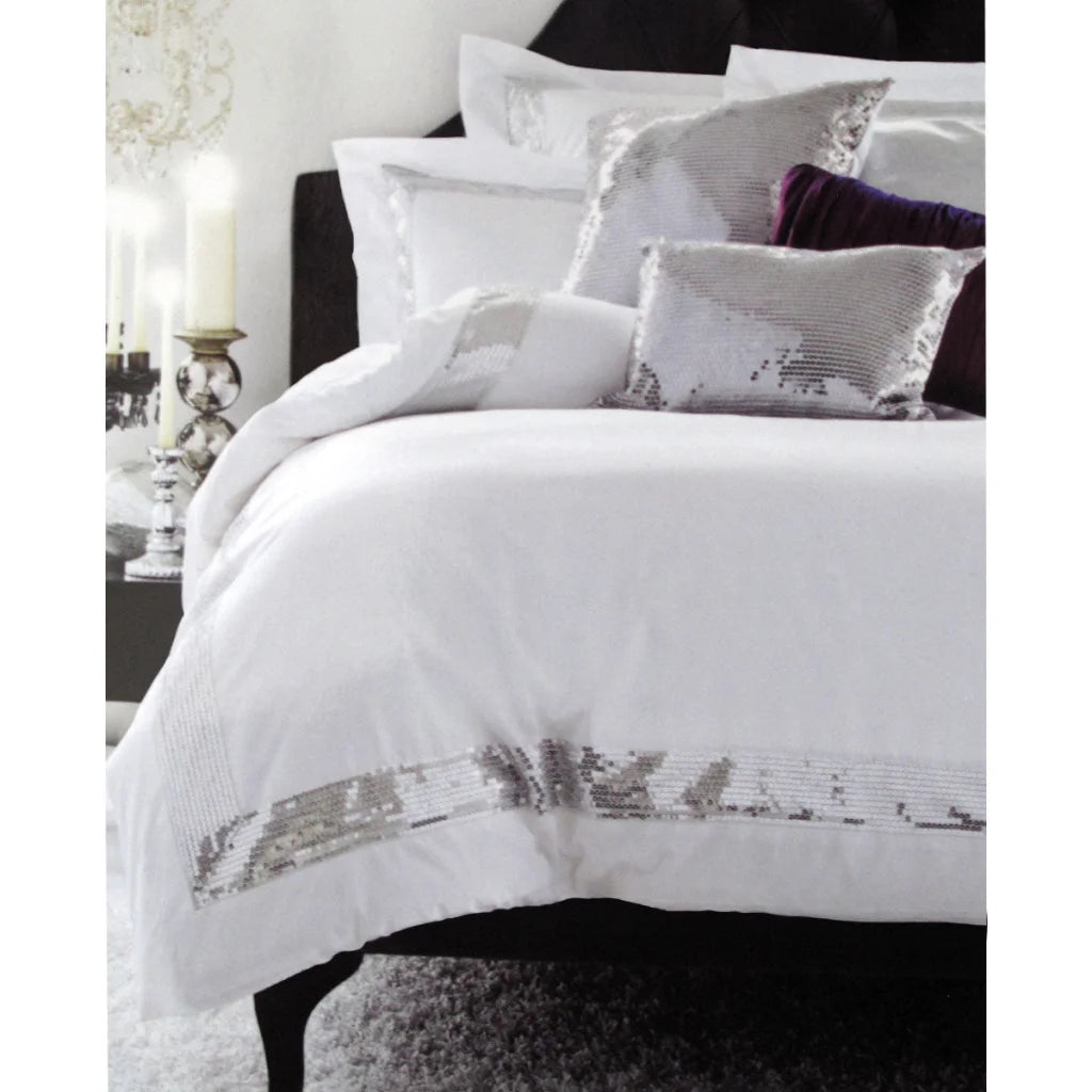 Quilt Cover Set Single Accessorize Sequins White Cotton