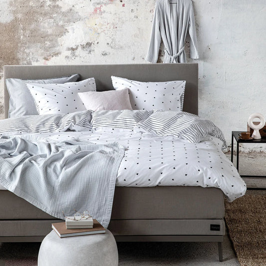 Quilt Cover Set VTWonen Striped Hearts Black & White Cotton