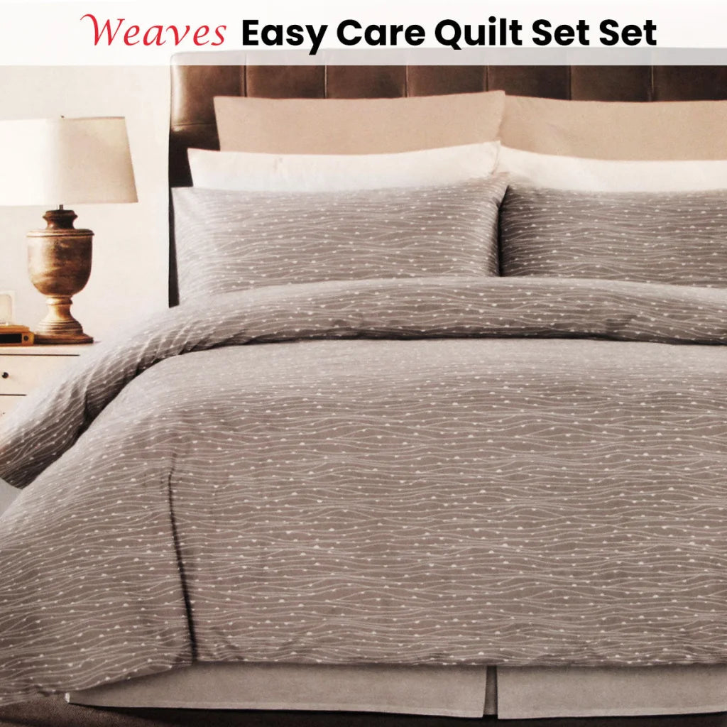 Quilt Cover Set Weaves Coffee Easy Care Double - Home &