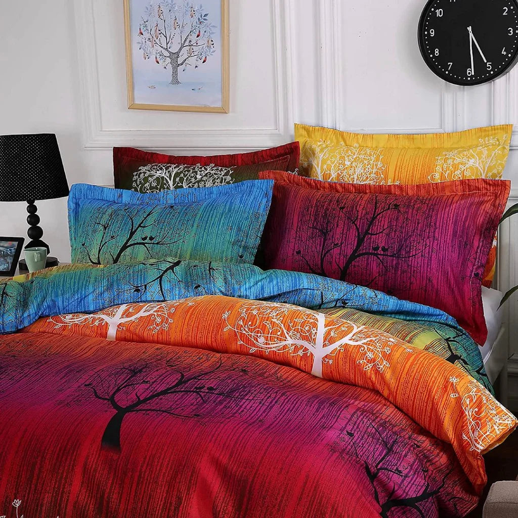 Quilt/Duvet Cover Set Rainbow Tree Single Size - Home &