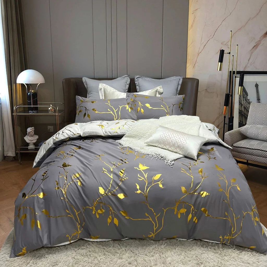 Quilt/Duvet Cover Set Reversible Design Grey Queen Size Bed