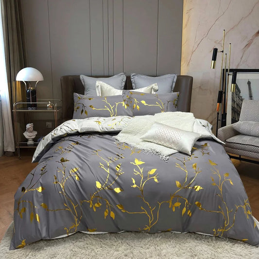 Quilt/Duvet Cover Set Reversible Design Grey Queen Size Bed