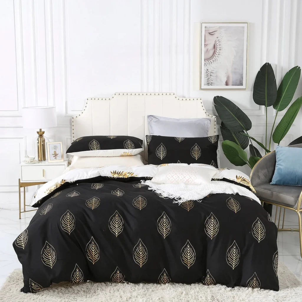 Quilt/Duvet Cover Set Reversible Design Leaves Queen Size