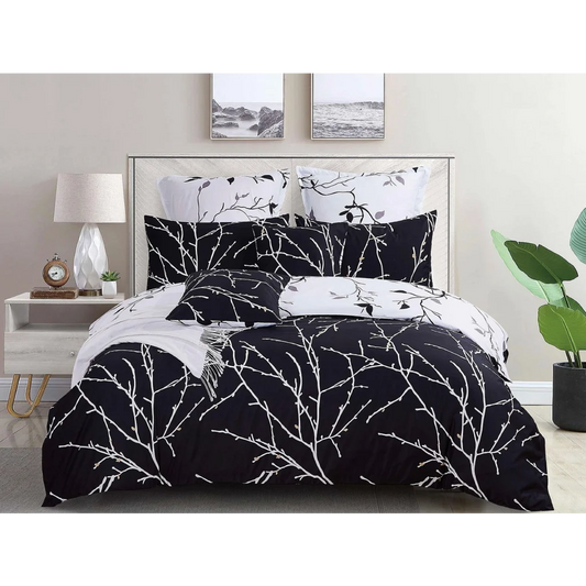 Quilt/Duvet Cover Set Tree Reversible Double Size Bed Black