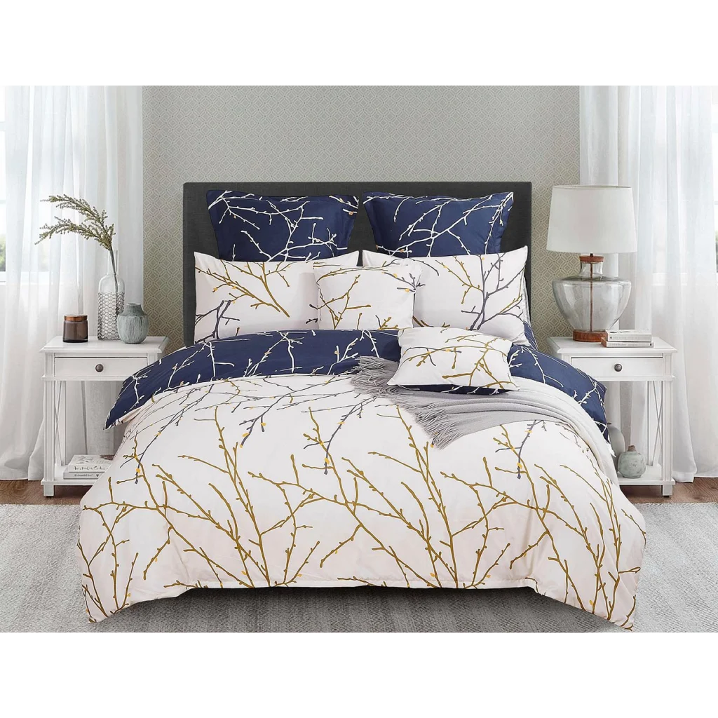 Quilt/Duvet Cover Set Tree Reversible Queen Size Bed Beige
