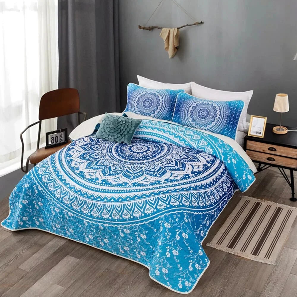 Quilted Bedspread & Pillowcases Set - Xciting Add Some Fun