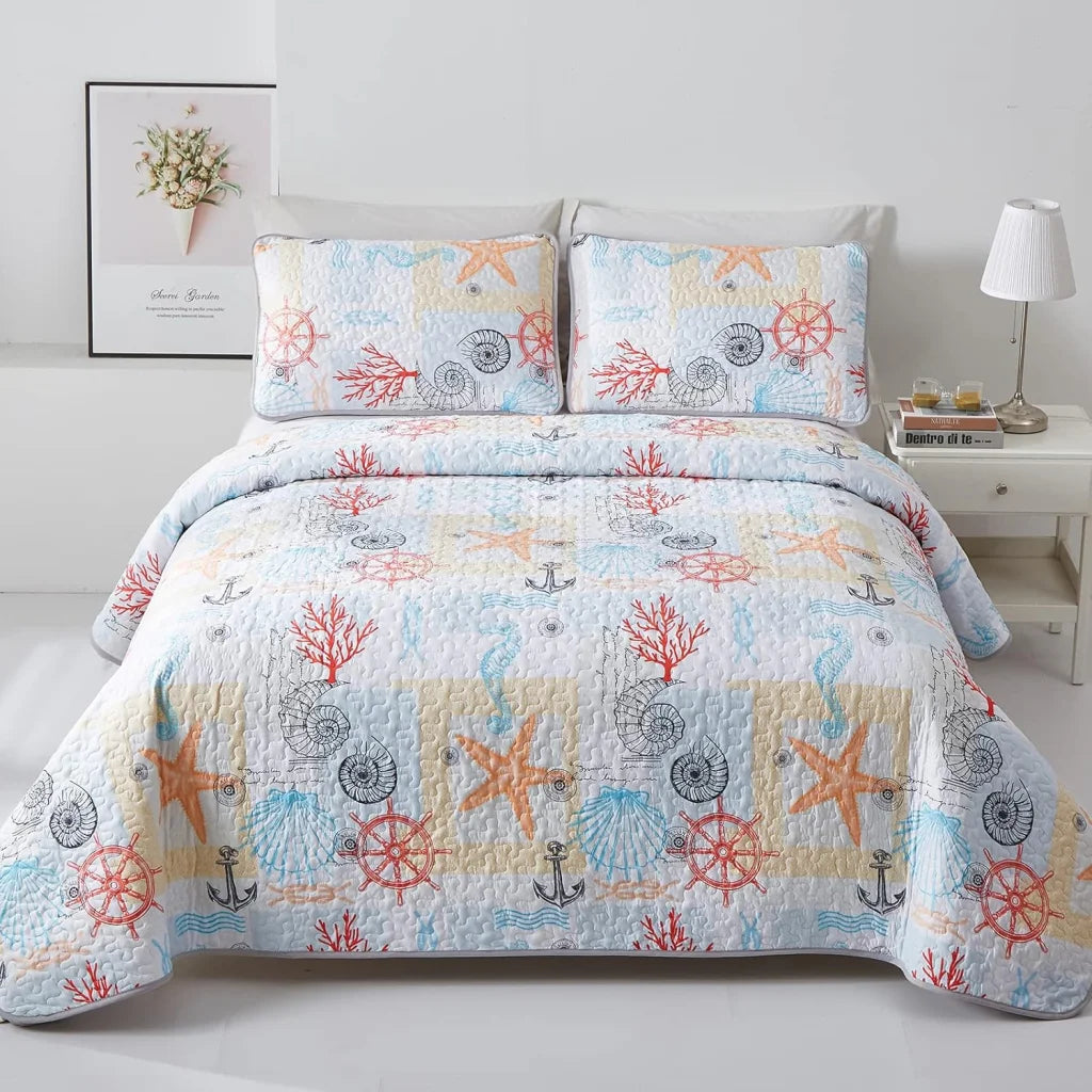Quilted Coverlet & Pillowcases Set - Decorative Enhance