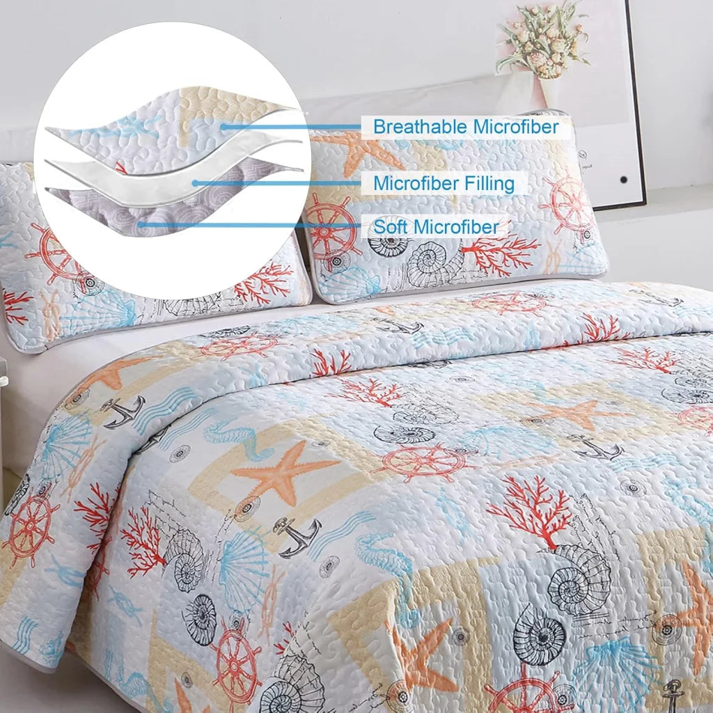 Quilted Coverlet & Pillowcases Set - Decorative Enhance