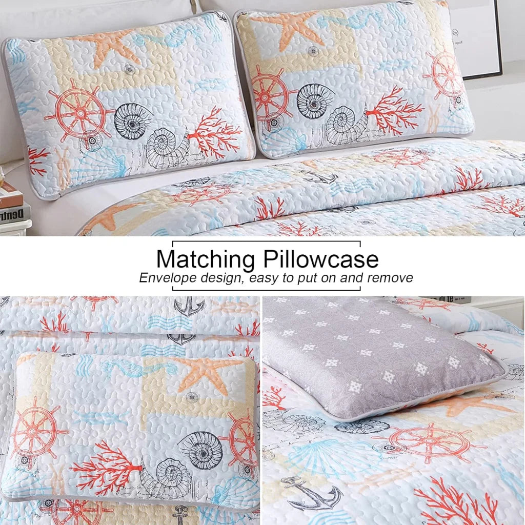 Quilted Coverlet & Pillowcases Set - Decorative Enhance