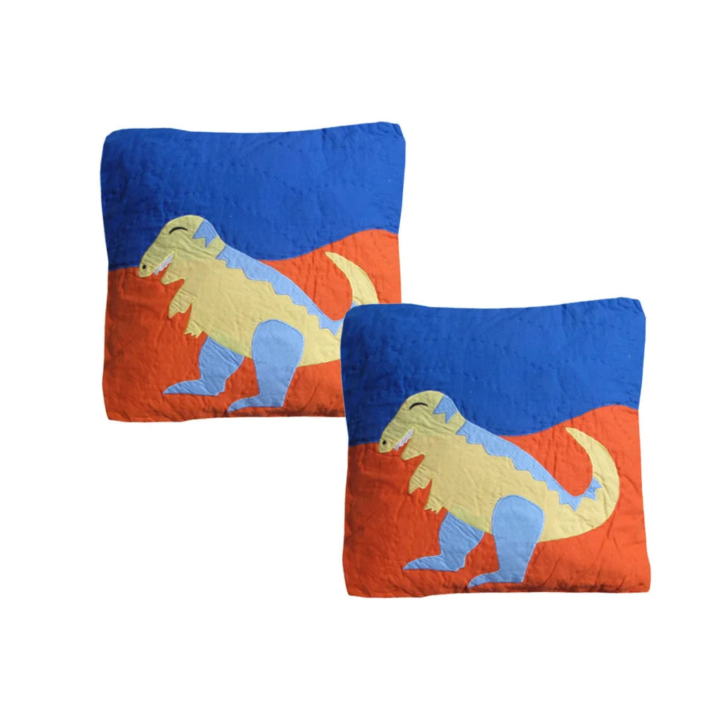 Quilted Cushion Covers Pack of 2 Dinosaur Embroidered 43 x