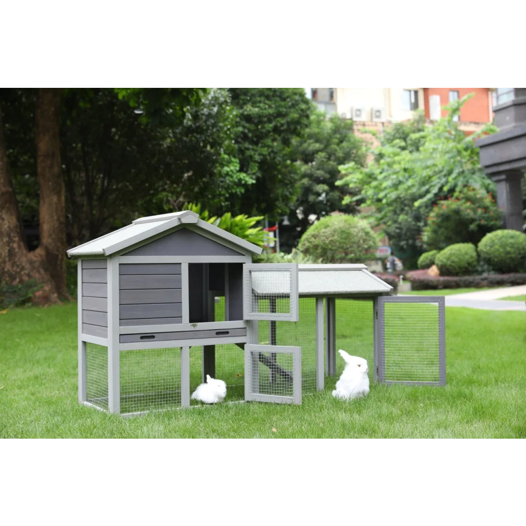 Rabbit Hutch 148cm Quail Run Wooden Cage Guinea Pig House