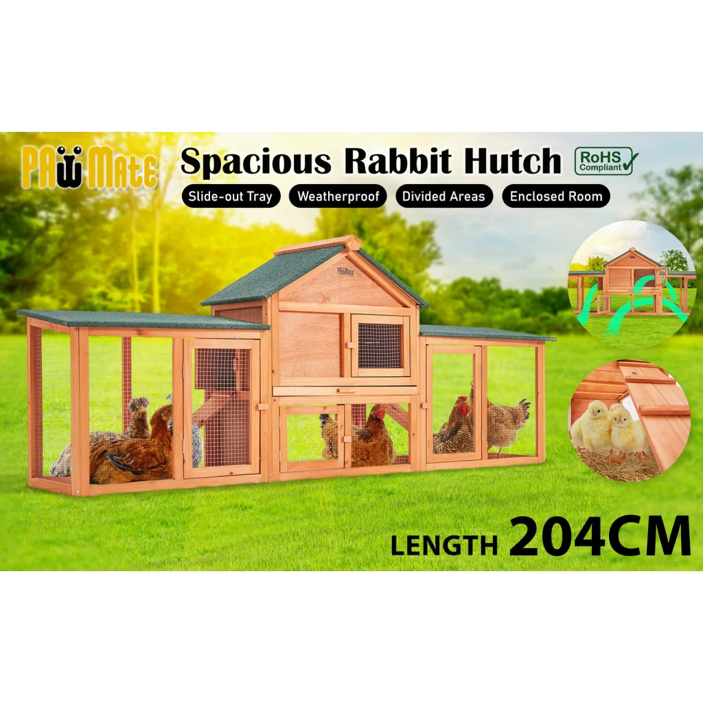 Rabbit Hutch Chicken Coop 204 x 45 x 85cm 2-Storey Cage