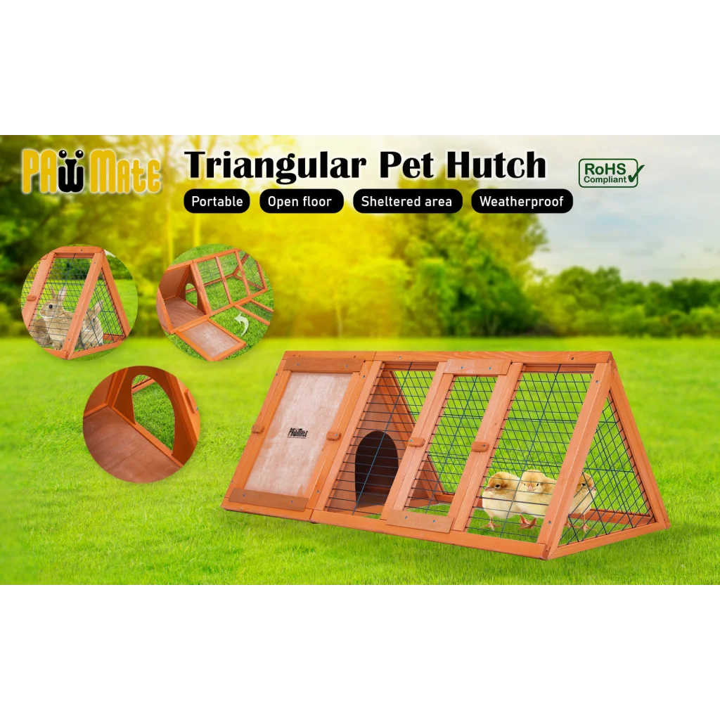 Rabbit Hutch Chicken Coop Triangle Cage Run 118 x 50 x 45cm
