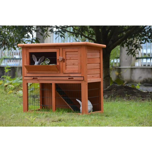 Rabbit Hutch Double Storey Guinea Pig Ferret Cage with Pull