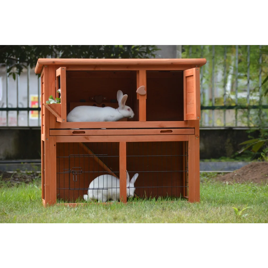 Rabbit Hutch Double Storey Guinea Pig Ferret Cage with Pull