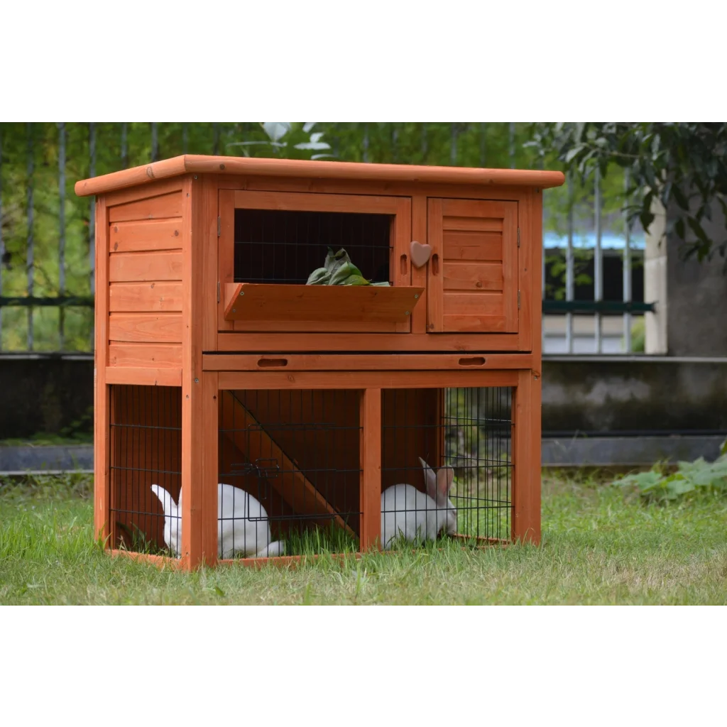 Rabbit Hutch Double Storey Guinea Pig Ferret Cage with Pull