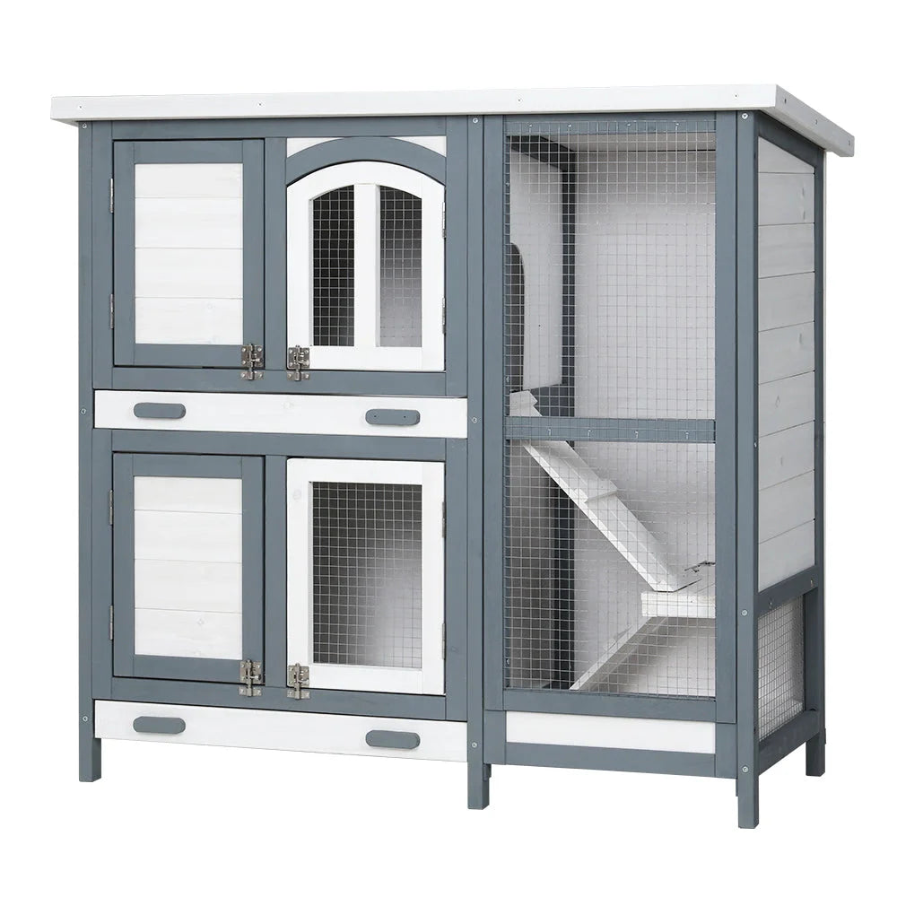Rabbit Hutch Large Wooden House Run Cage 98x45x92cm Chicken