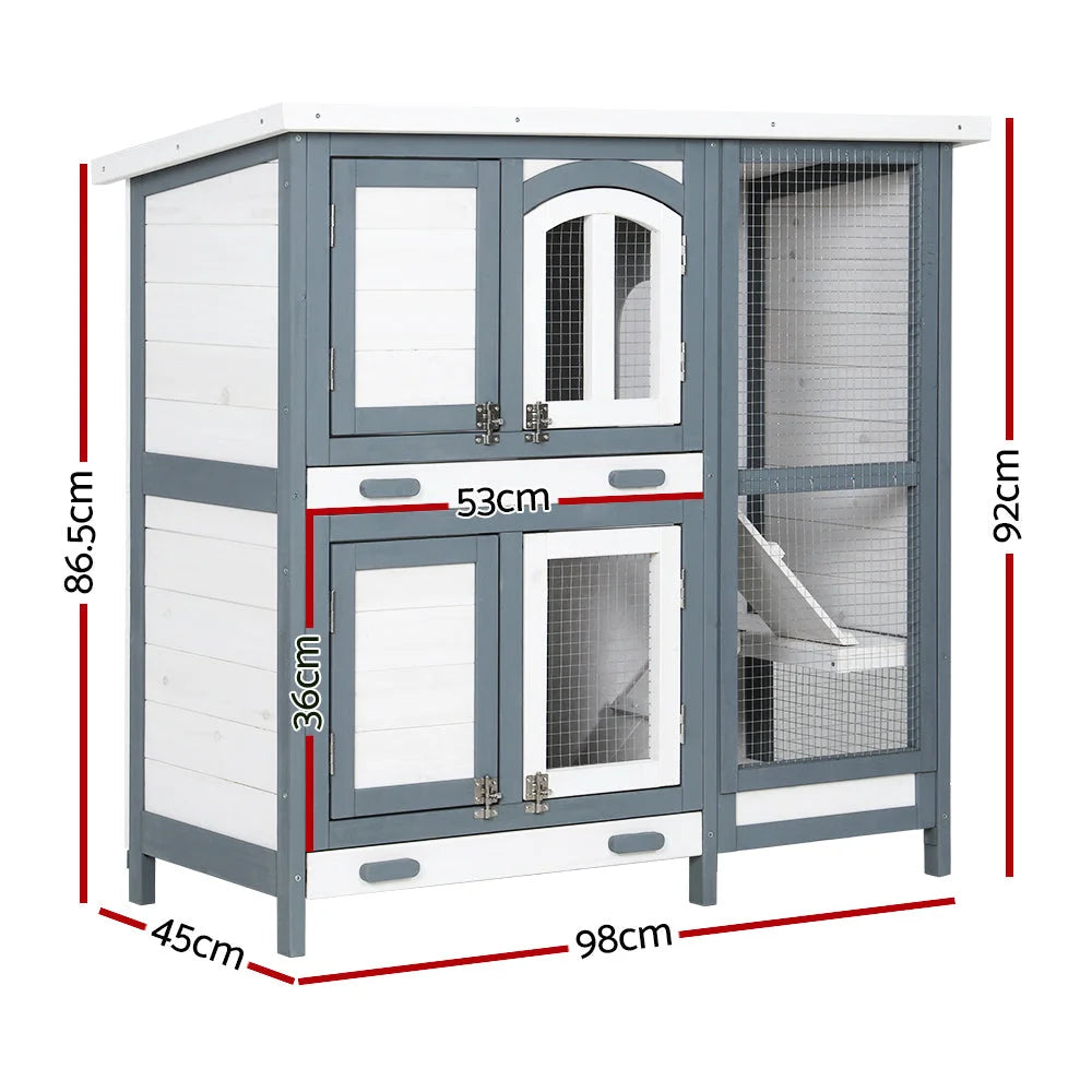 Rabbit Hutch Large Wooden House Run Cage 98x45x92cm Chicken