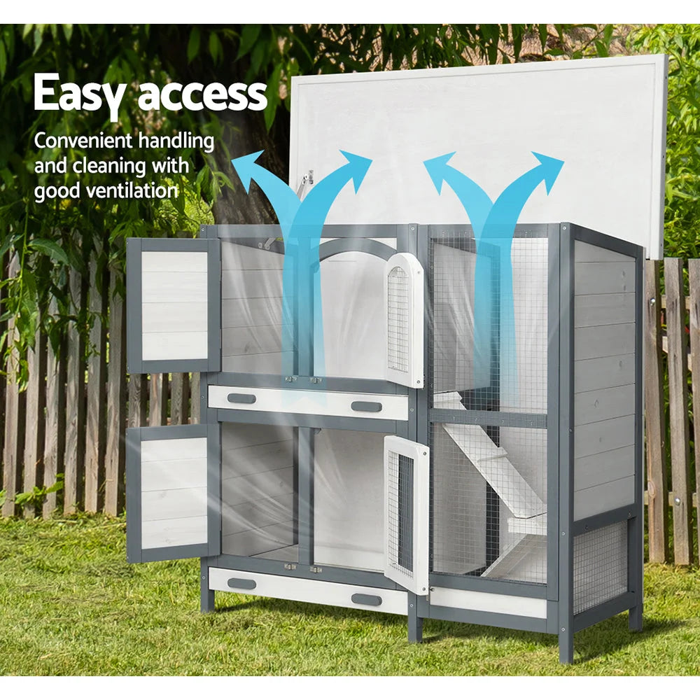 Rabbit Hutch Large Wooden House Run Cage 98x45x92cm Chicken