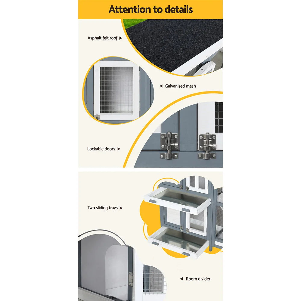 Rabbit Hutch Large Wooden House Run Cage 98x45x92cm Chicken