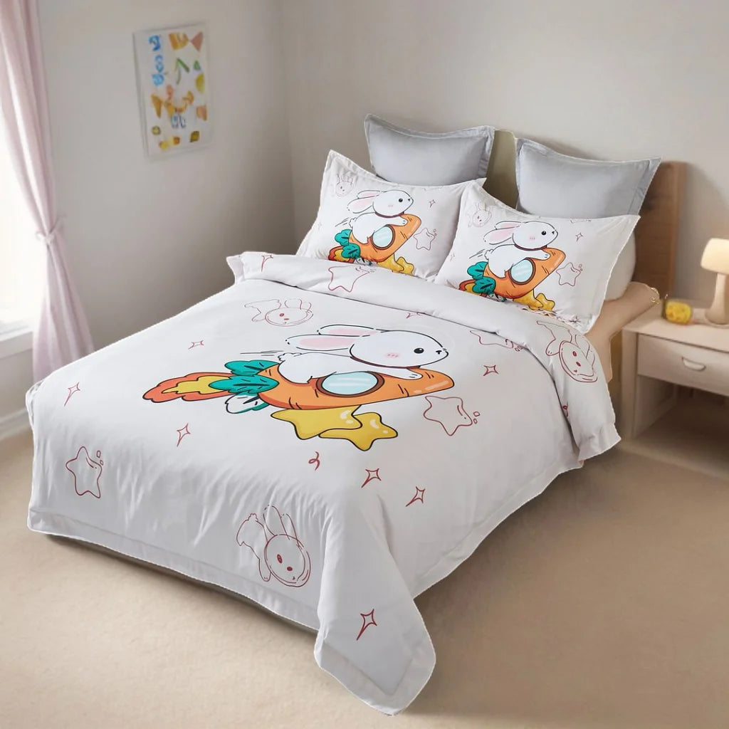 Rabbit Kids Quilt Cover Set - King Single Size - Home &