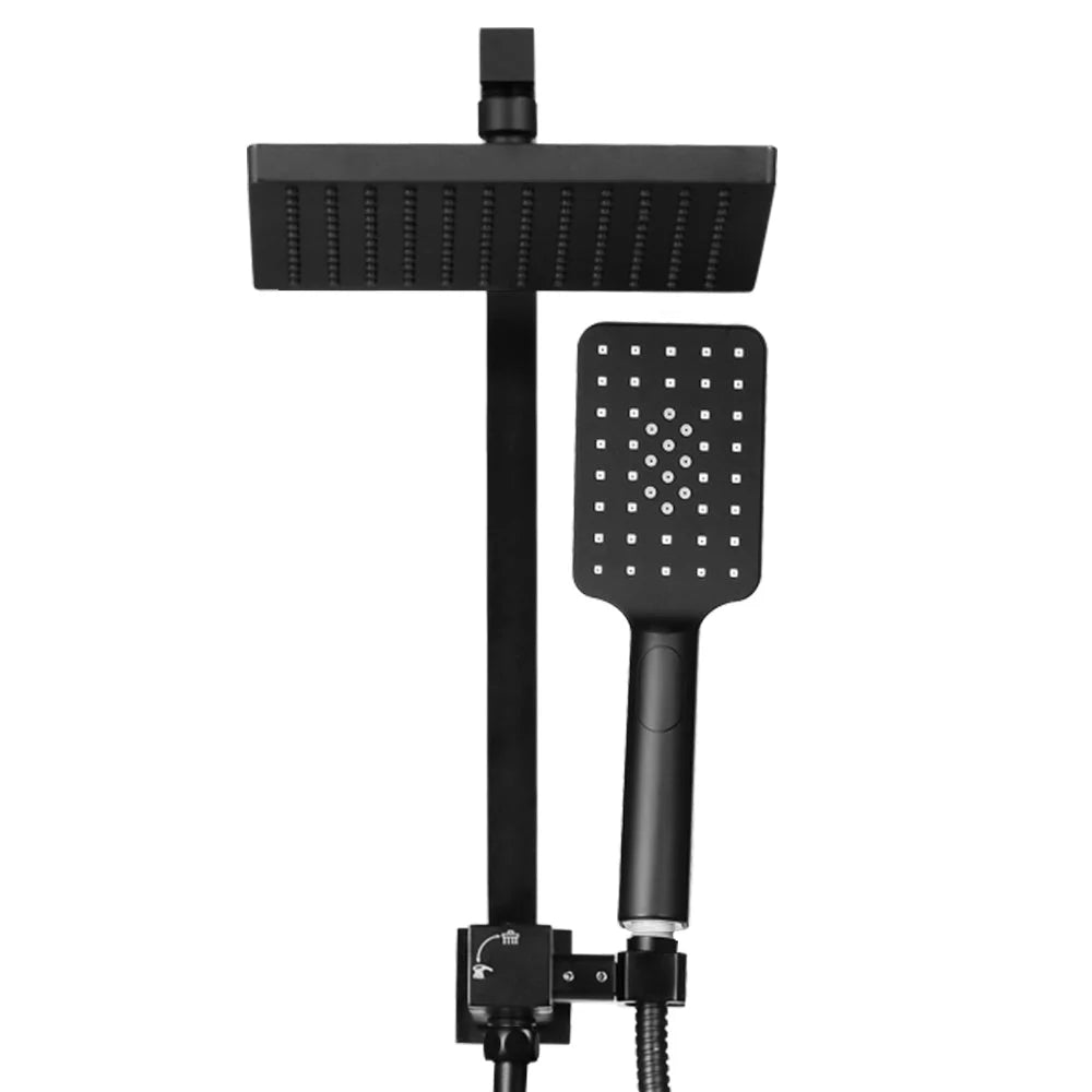 Rain Shower Head Set 8″ Square Handheld High‑Pressure Black