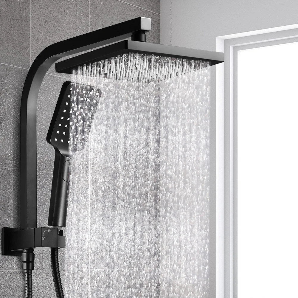 Rain Shower Head Set 8″ Square Handheld High‑Pressure Black