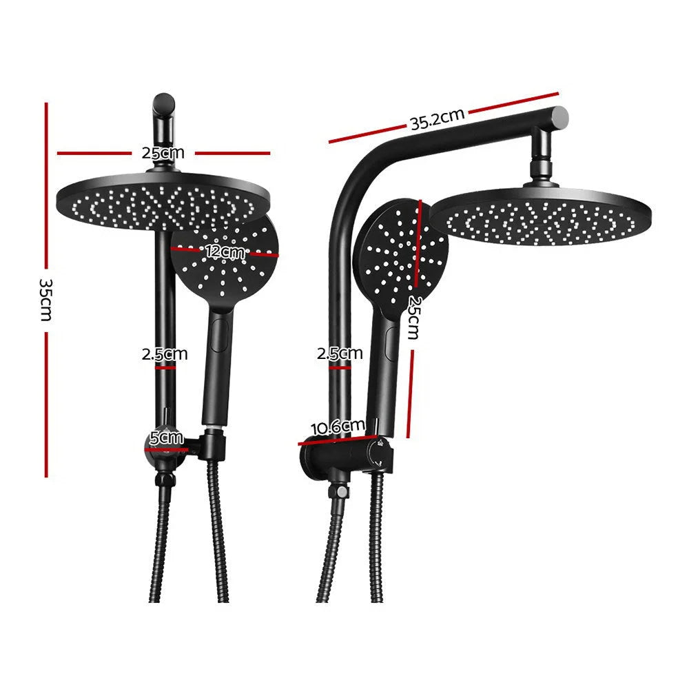 Rain Shower Head Set 9″ Round Handheld High‑Pressure Black