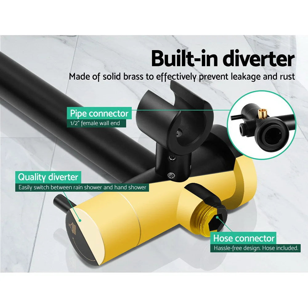 Rain Shower Head Set 9″ Round Handheld High‑Pressure Black